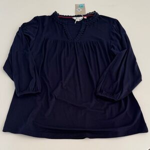 Boden Navy Blue Blouse with Lace Trim Small NWT